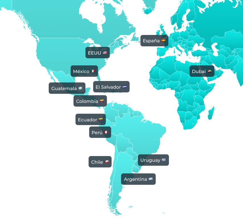 World Map with countries highlighted